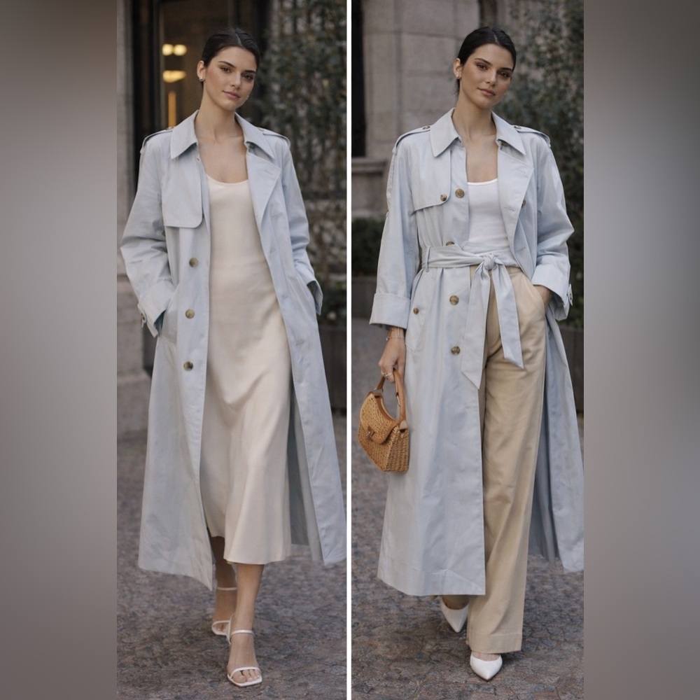 Sale ends 3/25 Burberry baby blue long Trench Coat US6 - Picture 3 of 11